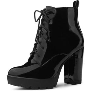imageAllegra K Womens Lace Up Chunky Heels Platform Ankle Combat BootsBlack