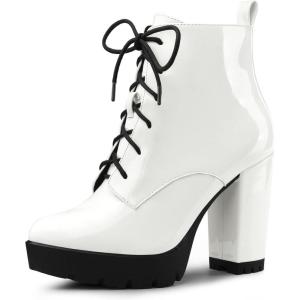 imageAllegra K Womens Lace Up Chunky Heels Platform Ankle Combat BootsWhite