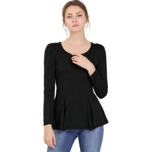 imageAllegra K Womens Long Sleeves Scoop Neck Casual Peplum Shirt TopsBlack