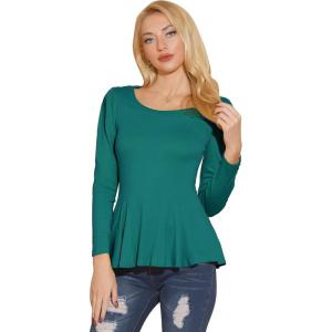 imageAllegra K Womens Long Sleeves Scoop Neck Casual Peplum Shirt TopsBlue Green