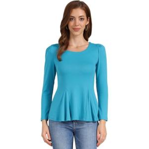 imageAllegra K Womens Long Sleeves Scoop Neck Casual Peplum Shirt TopsLake Blue
