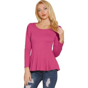 imageAllegra K Womens Long Sleeves Scoop Neck Casual Peplum Shirt TopsMagenta
