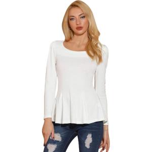 imageAllegra K Womens Long Sleeves Scoop Neck Casual Peplum Shirt TopsWhite