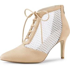 imageAllegra K Womens Mesh Lace Up Stiletto Heels Ankle BootsBeige