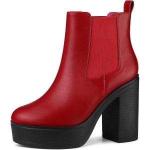 imageAllegra K Womens Platform Chunky High Heels Chelsea Ankle BootsRed