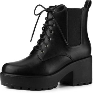 imageAllegra K Womens Platform Lace Up Ankle Boots Chelsea Black Combat Boots  7 M US