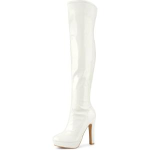 imageAllegra K Womens Platform Round Toe Chunky Heels Over The Knee High BootsWhite