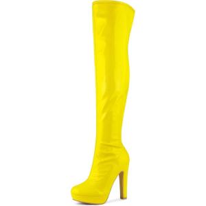 imageAllegra K Womens Platform Round Toe Chunky Heels Over The Knee High BootsYellow