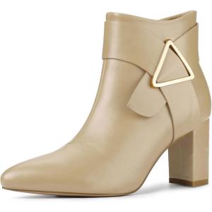 imageAllegra K Womens Pointed Toe Buckle Chunky Heels Ankle BootsBeige