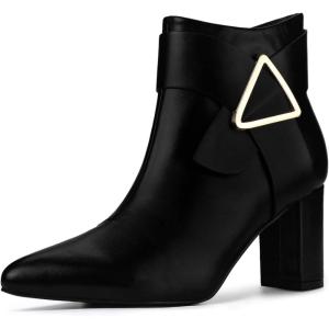 imageAllegra K Womens Pointed Toe Buckle Chunky Heels Ankle BootsBlack