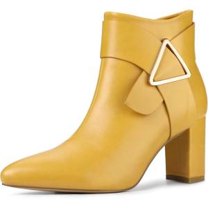 imageAllegra K Womens Pointed Toe Buckle Chunky Heels Ankle BootsYellow