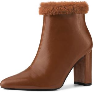 imageAllegra K Womens Pointed Toe Faux Fur Block Heel Ankle Boots
