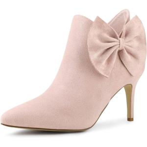 imageAllegra K Womens Pointed Toe Zip Bow Stiletto Heels Ankle BootsDust Pink