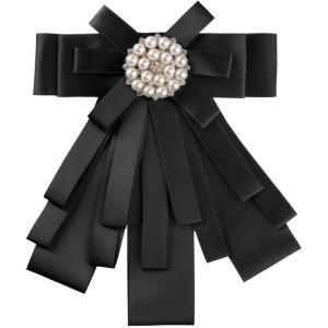 imageAllegra K Womens Pretied Bowknot Beads Bow Tie Elegant Large Ribbon BroochBlack
