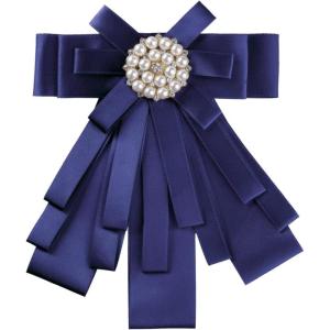 imageAllegra K Womens Pretied Bowknot Beads Bow Tie Elegant Large Ribbon BroochBlue