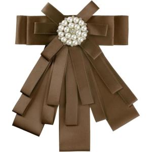 imageAllegra K Womens Pretied Bowknot Beads Bow Tie Elegant Large Ribbon BroochBrown