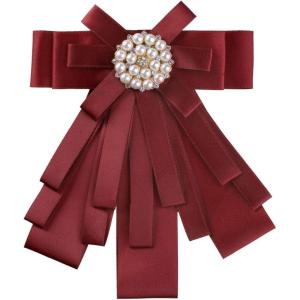 imageAllegra K Womens Pretied Bowknot Beads Bow Tie Elegant Large Ribbon BroochDark Red