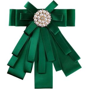 imageAllegra K Womens Pretied Bowknot Beads Bow Tie Elegant Large Ribbon BroochDeep Green