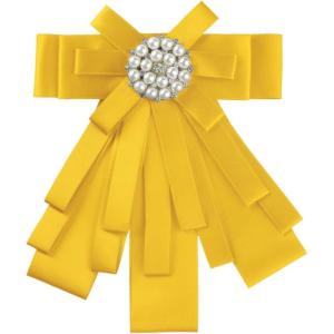imageAllegra K Womens Pretied Bowknot Beads Bow Tie Elegant Large Ribbon BroochGolden Yellow