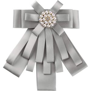 imageAllegra K Womens Pretied Bowknot Beads Bow Tie Elegant Large Ribbon BroochGrey