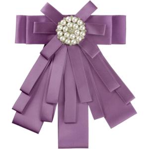imageAllegra K Womens Pretied Bowknot Beads Bow Tie Elegant Large Ribbon BroochPurple