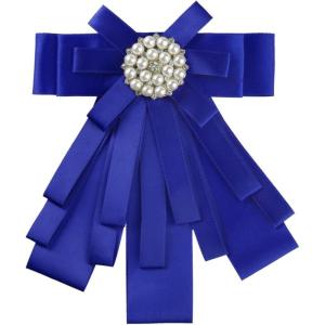 imageAllegra K Womens Pretied Bowknot Beads Bow Tie Elegant Large Ribbon BroochRoyal Blue
