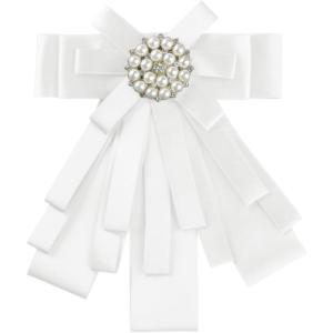imageAllegra K Womens Pretied Bowknot Beads Bow Tie Elegant Large Ribbon BroochWhite