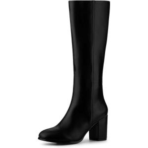 imageAllegra K Womens Round Toe Zip Block Heels Knee High BootsBlack