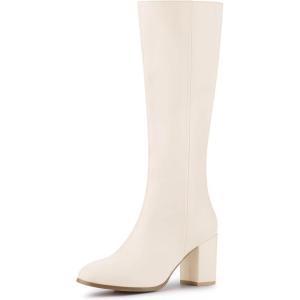 imageAllegra K Womens Round Toe Zip Block Heels Knee High BootsCream White