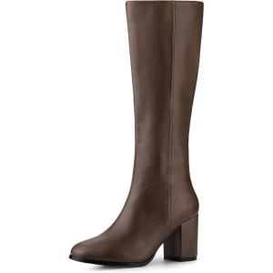 imageAllegra K Womens Round Toe Zip Block Heels Knee High BootsDark Brown