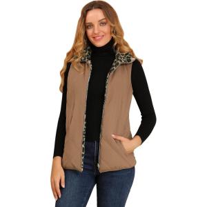 imageAllegra K Womens Stand Collar Zip Up Front Quilted Fleece Vest with Pockets
