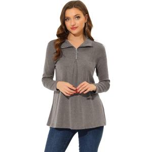 imageAllegra K Womens Swing Blouse Mock Neck Long Sleeve Zip Up Tunic TopGrey Brown