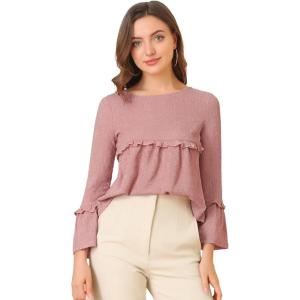 imageAllegra K Womens Textured Blouse Flare Sleeve Casual Loose Fit Ruffle Hem Peplum TopDusty Pink