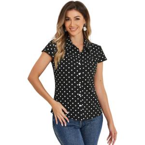 imageAllegra K Womens Vintage Polka Dots Shirt Retro Short Sleeve Button Up TopsBlack