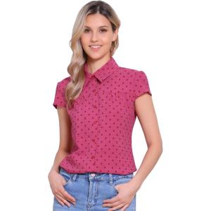 imageAllegra K Womens Vintage Polka Dots Shirt Retro Short Sleeve Button Up TopsHot Pink