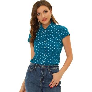 imageAllegra K Womens Vintage Polka Dots Shirt Retro Short Sleeve Button Up TopsLake Blue