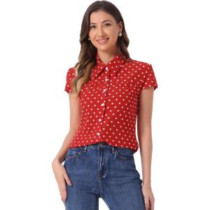 imageAllegra K Womens Vintage Polka Dots Shirt Retro Short Sleeve Button Up TopsRed