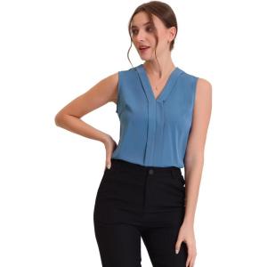 imageAllegra K Womens Work Sleeveless Blouse Business Casual V Neck Tank TopsBlue Gray