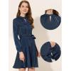 imageAllegra K Aline Dress for Womens Elegant Satin Keyhole Tie Waist Dress for WorkNavy Blue