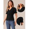 imageAllegra K Button Down Shirt for Womens Pleated Short Sleeve V Neck TopBlack