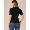 imageAllegra K Button Down Shirt for Womens Pleated Short Sleeve V Neck TopBlack
