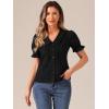 imageAllegra K Button Down Shirt for Womens Pleated Short Sleeve V Neck TopBlack