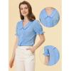 imageAllegra K Button Down Shirt for Womens Pleated Short Sleeve V Neck TopBlue