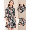 imageAllegra K Floral Dress for Womens 34 Bell Sleeve Aline Belted Elegant Office Dress