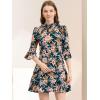 imageAllegra K Floral Dress for Womens 34 Bell Sleeve Aline Belted Elegant Office Dress