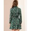 imageAllegra K Floral Satin Dresses for Womens Spring Fall Long Sleeve Belted Button Down DressDark Green