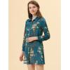 imageAllegra K Floral Satin Dresses for Womens Spring Fall Long Sleeve Belted Button Down DressPeacock Blue