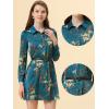 imageAllegra K Floral Satin Dresses for Womens Spring Fall Long Sleeve Belted Button Down DressPeacock Blue