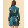 imageAllegra K Floral Satin Dresses for Womens Spring Fall Long Sleeve Belted Button Down DressPeacock Blue