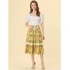 imageAllegra K Floral Skirt for Womens Tropical Lace Insert Elastic Drawstring Midi Tiered Vintage SkirtsYellow